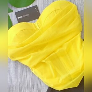 Fashion Nova Yellow Fitted Bustier Crop Top